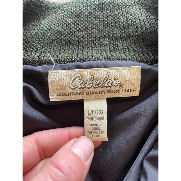 VTG Cabelas Wind Shear Wool Sweater Mens Large tall Green 1/4 Zip Elbow Patches - Picture 3 of 7